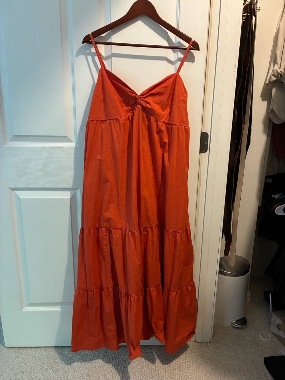 Knot-Front Spaghetti Strap Midi Dress in Orange